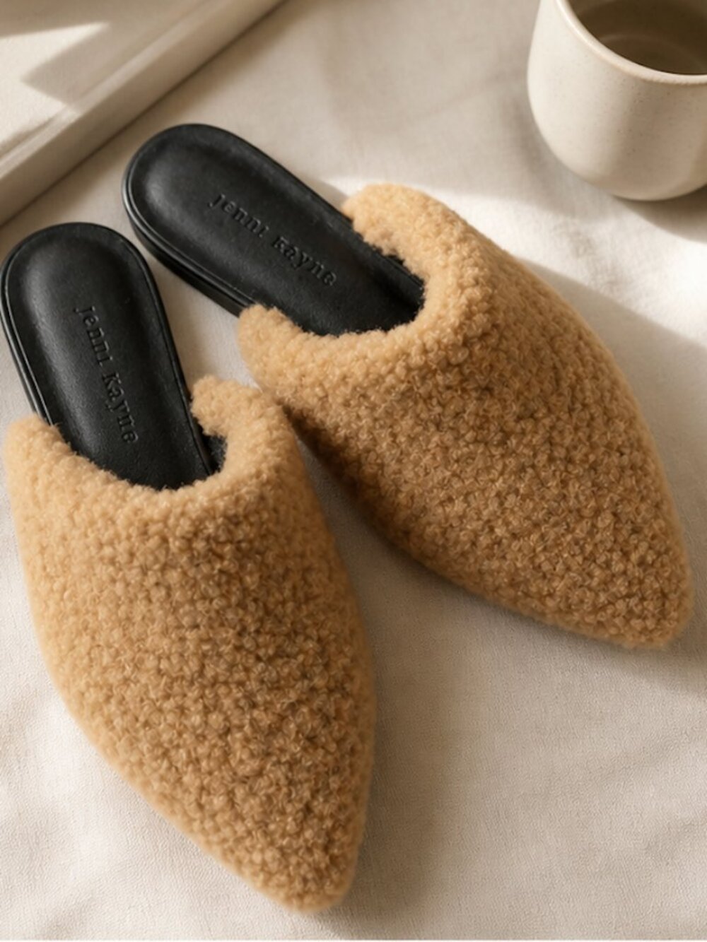 Jenni Kayne Shearling Mule Slides EU 37 Tan Leather Quiet Luxury Slippers